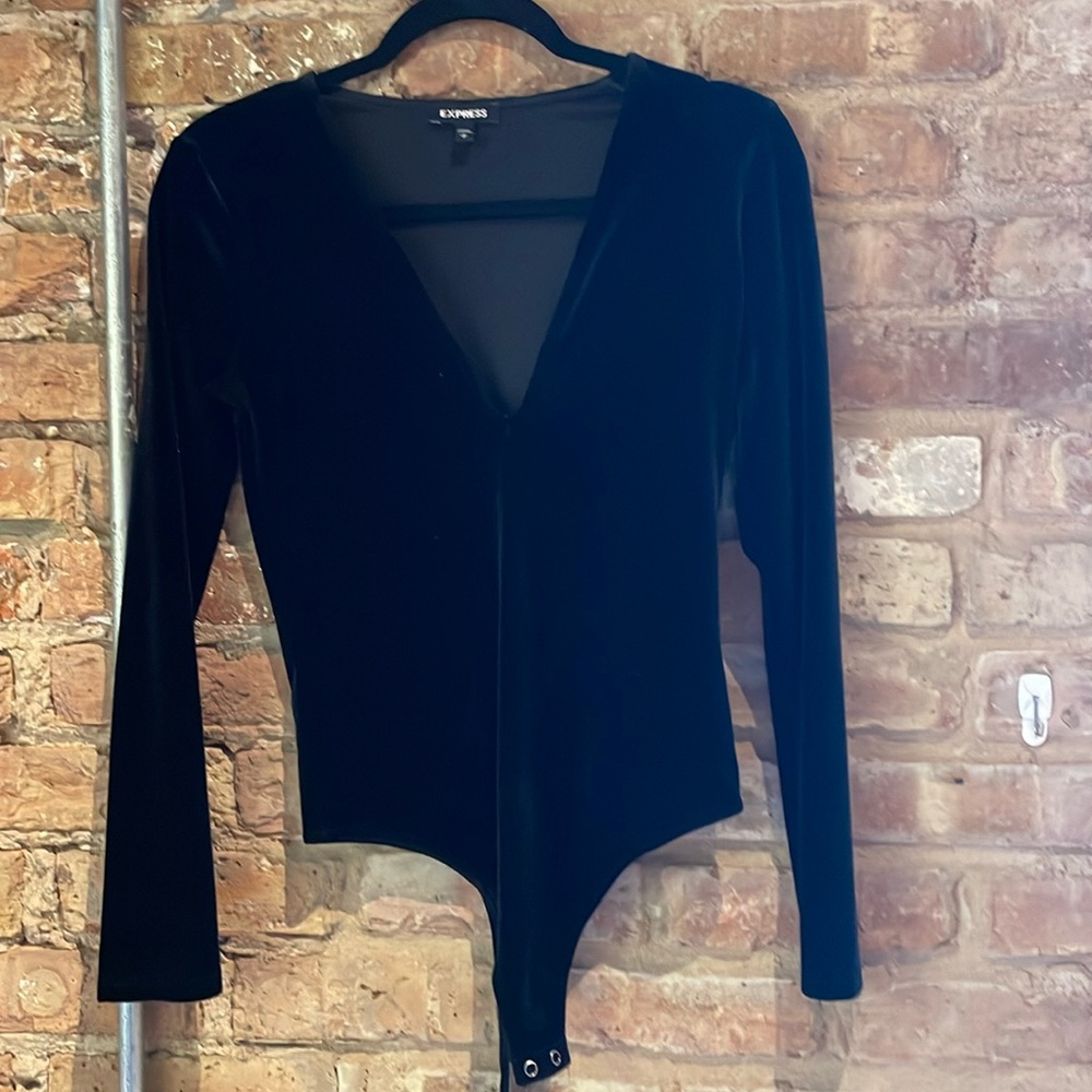Express Velvet Black Bodysuit Small